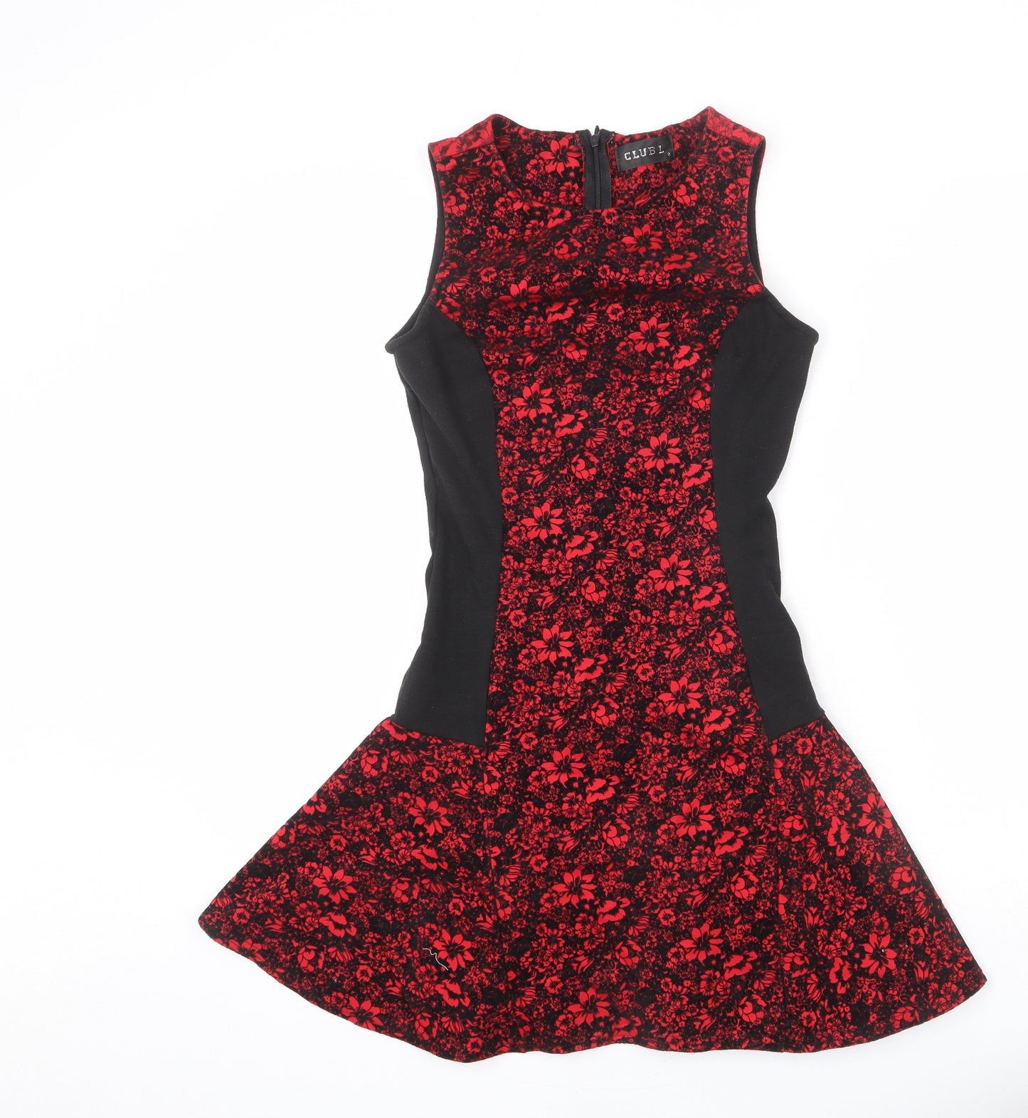 Club L Womens Red Floral Polyester Skater Dress Size 8 Round Neck Zip