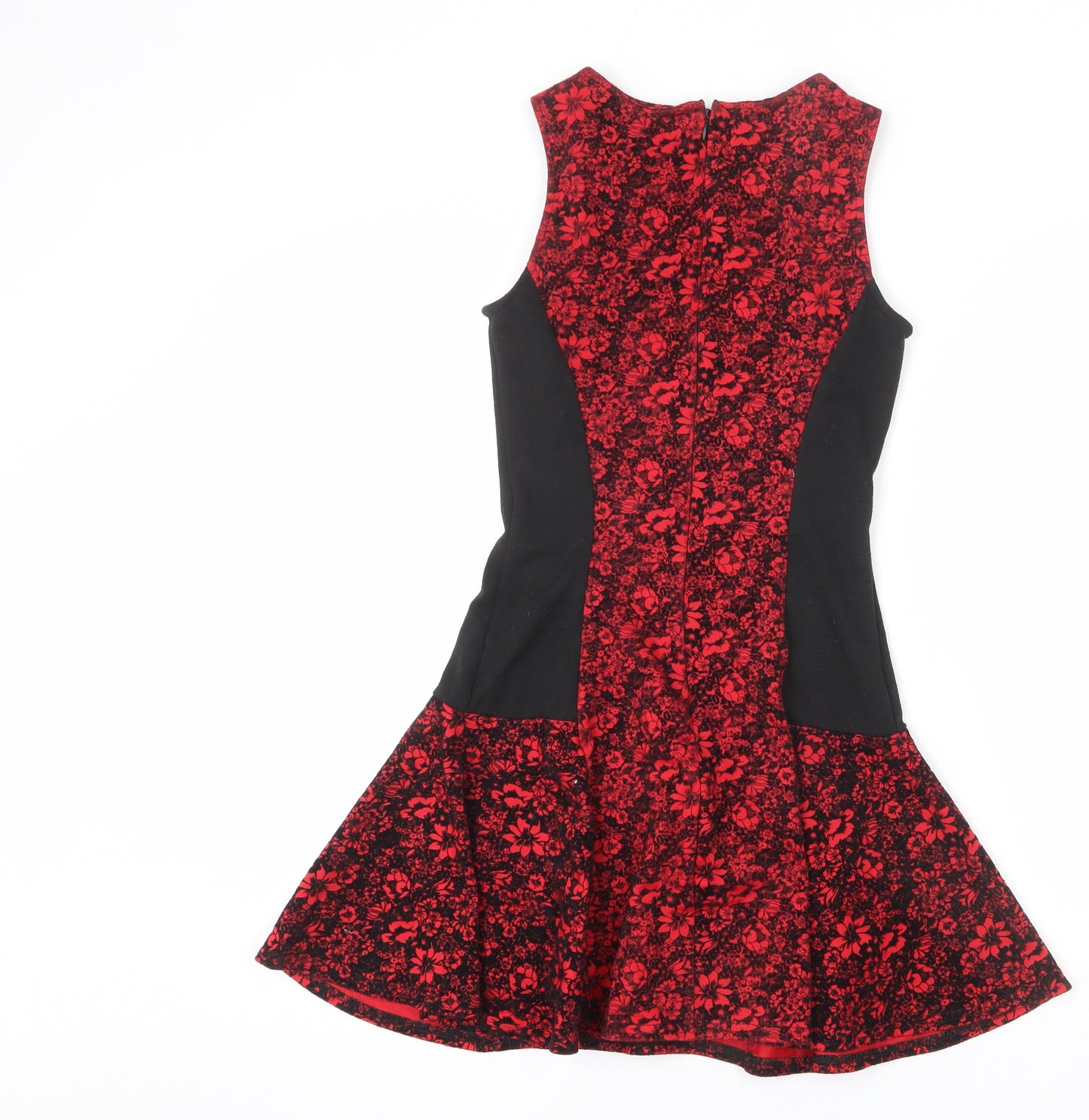 Club L Womens Red Floral Polyester Skater Dress Size 8 Round Neck Zip