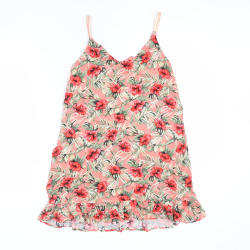 Oasis Womens Multicoloured Floral Viscose A-Line Size XS V-Neck Pullover - Hibiscus, Leaves, Flare Hem