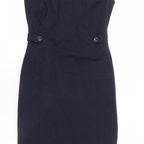 NEXT Womens Blue Striped Polyester Pencil Dress Size 6 Round Neck Zip - Slit