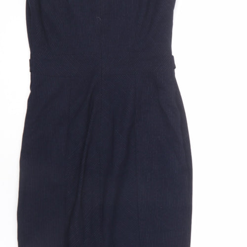 NEXT Womens Blue Striped Polyester Pencil Dress Size 6 Round Neck Zip - Slit