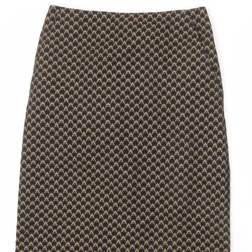 Marks and Spencer Womens Black Geometric Polyester A-Line Skirt Size 12 Zip
