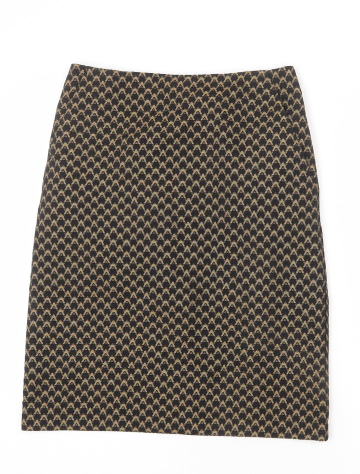Marks and Spencer Womens Black Geometric Polyester A-Line Skirt Size 12 Zip