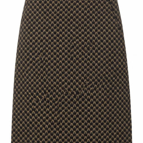 Marks and Spencer Womens Black Geometric Polyester A-Line Skirt Size 12 Zip
