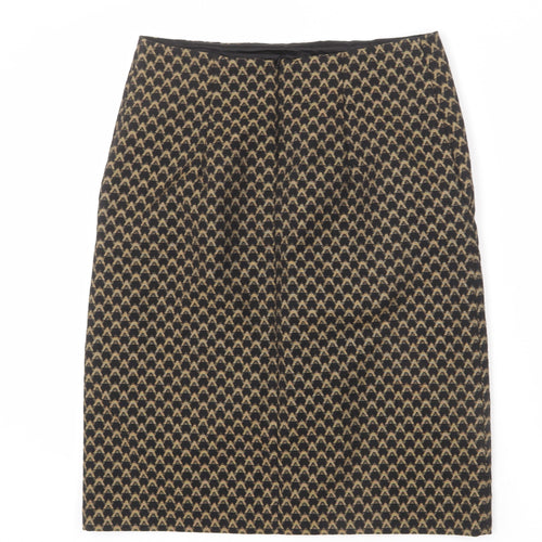 Marks and Spencer Womens Black Geometric Polyester A-Line Skirt Size 12 Zip