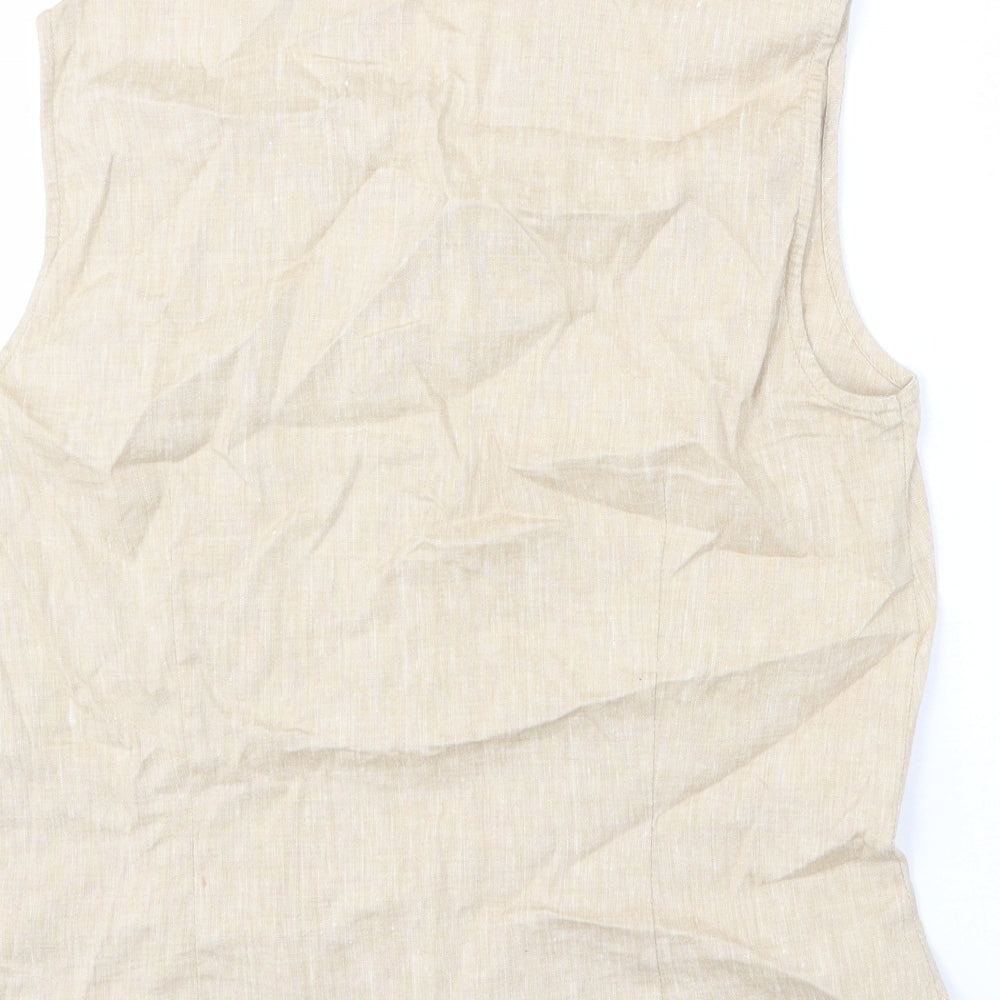 Marks and Spencer Womens Beige Linen Basic Blouse Size 14 V-Neck - Tank