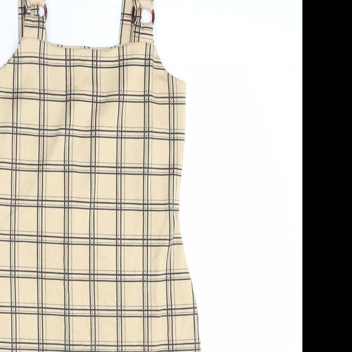 Select Womens Beige Plaid Polyester Bodycon Size 8 Square Neck Pullover