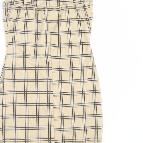 Select Womens Beige Plaid Polyester Bodycon Size 8 Square Neck Pullover