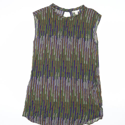 H&M Womens Multicoloured Geometric Viscose Sheath Size 12 Round Neck Pullover - Keyhole Cut Out
