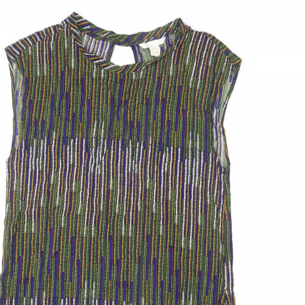 H&M Womens Multicoloured Geometric Viscose Sheath Size 12 Round Neck Pullover - Keyhole Cut Out