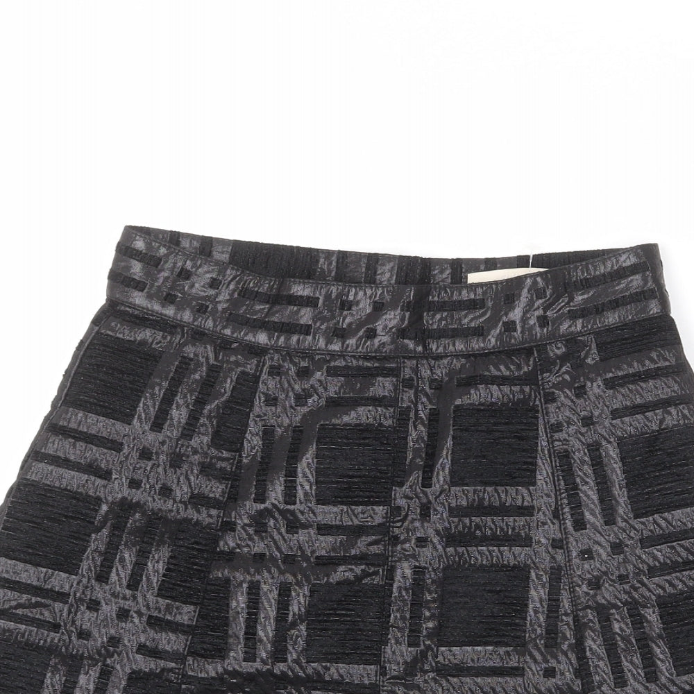 H&M Womens Black Plaid Polyester A-Line Skirt Size 8 Zip
