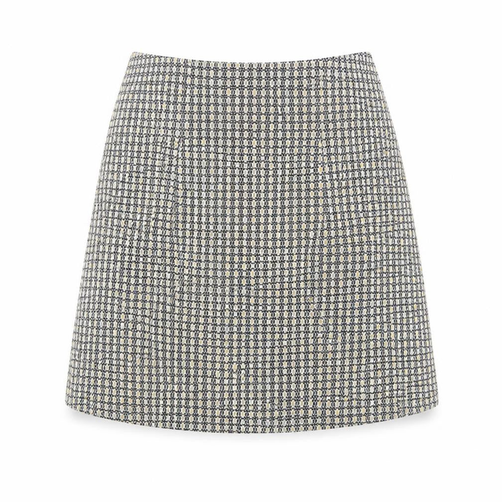 Front view of New Look women’s multicoloured geometric polyester a-line skirt, size UK 8, zip