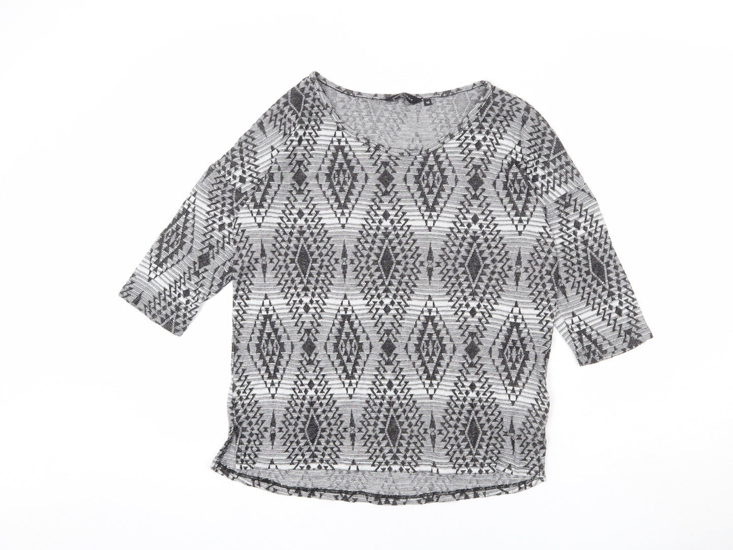 New Look Womens Green Geometric Polyester Basic T-Shirt Size 10 Round Neck - Diamond Pattern