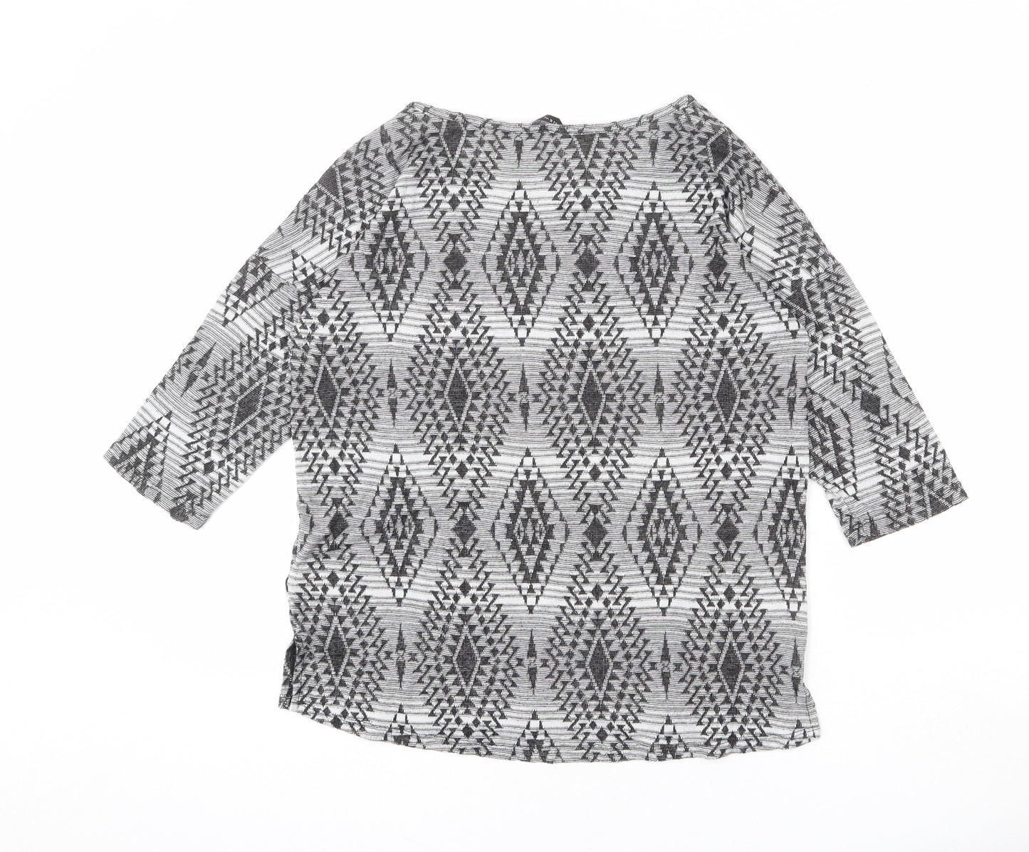 New Look Womens Green Geometric Polyester Basic T-Shirt Size 10 Round Neck - Diamond Pattern