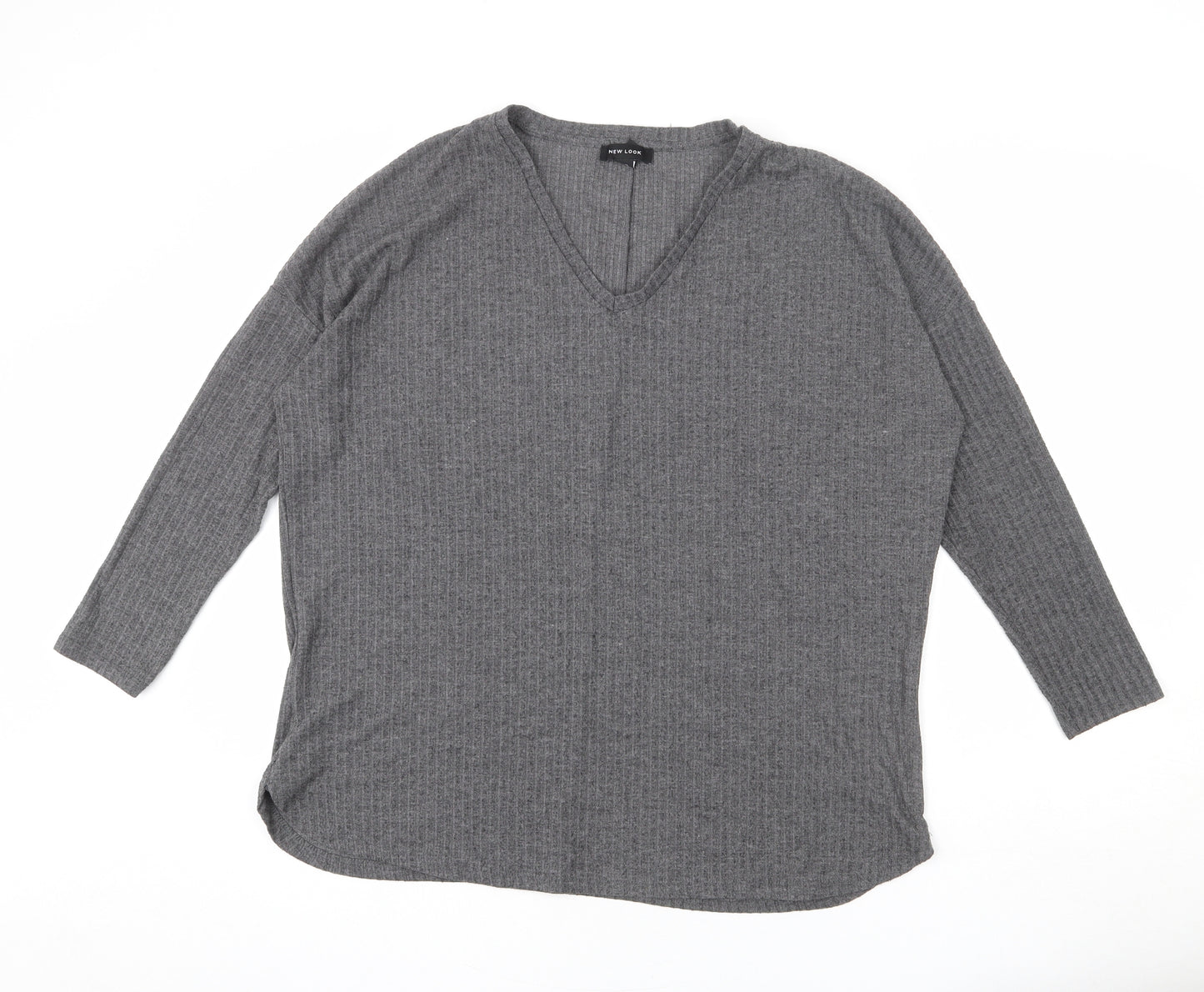 New Look Womens Grey Polyester Basic T-Shirt Size 12 Round Neck