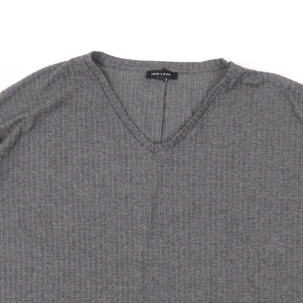 New Look Womens Grey Polyester Basic T-Shirt Size 12 Round Neck