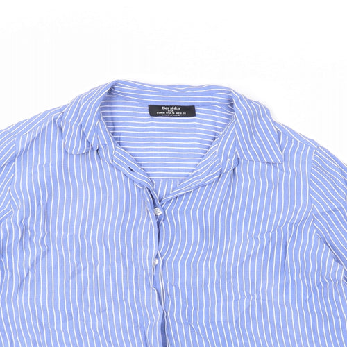 Bershka Womens Blue Striped Viscose Basic Button-Up Size M Collared