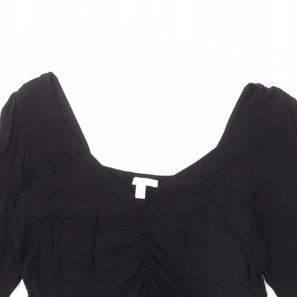 H&M Womens Black Viscose Basic Blouse Size L V-Neck - Shirred Back