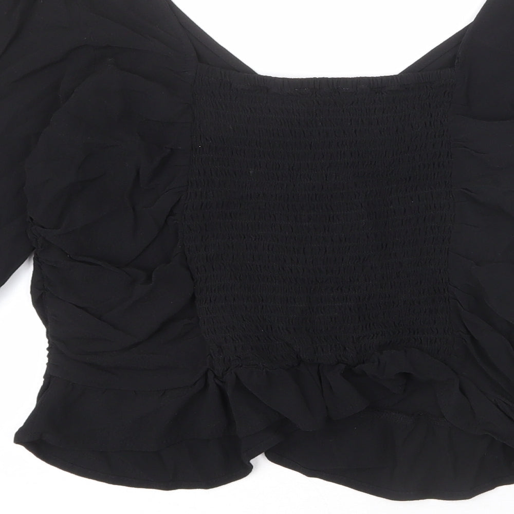 H&M Womens Black Viscose Basic Blouse Size L V-Neck - Shirred Back