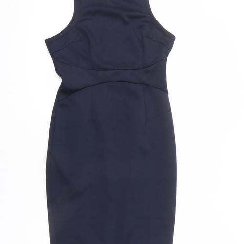 AX Paris Womens Blue Polyester Pencil Dress Size 12 Round Neck Zip - Pleats