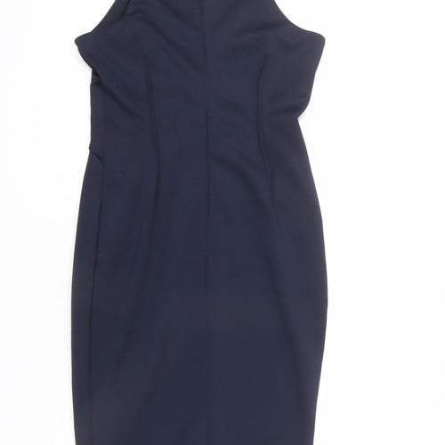 AX Paris Womens Blue Polyester Pencil Dress Size 12 Round Neck Zip - Pleats