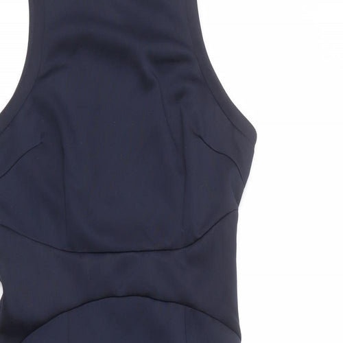 AX Paris Womens Blue Polyester Pencil Dress Size 12 Round Neck Zip - Pleats
