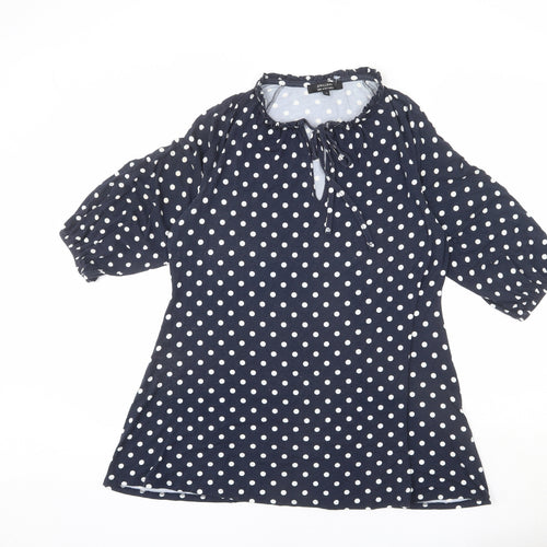 JD Williams Womens Black Polka Dot Viscose Tunic T-Shirt Size 14 Round Neck - Keyhole Cut Out