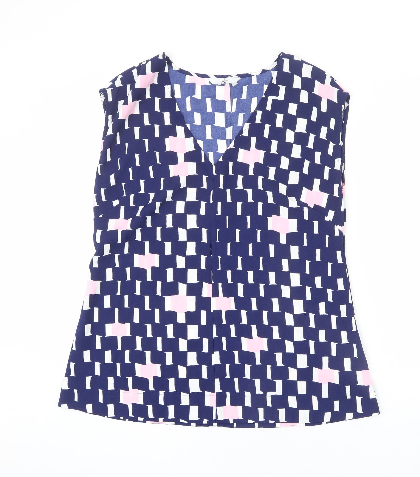 Jasper Conran Womens Blue Geometric Polyester Basic Tank Size 14 V-Neck - Blouse