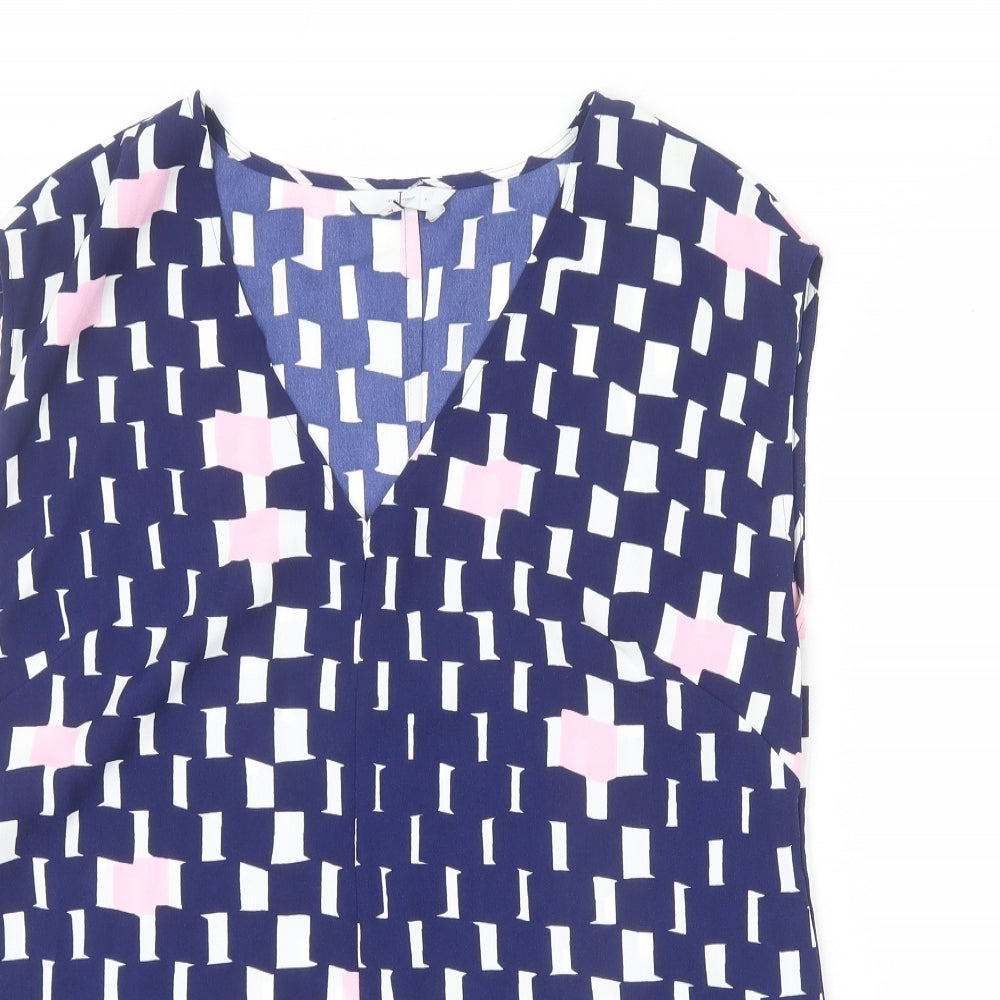 Jasper Conran Womens Blue Geometric Polyester Basic Tank Size 14 V-Neck - Blouse
