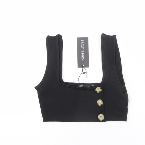 I SAW IT FIRST Womens Black Polyester Cropped Tank Size 6 Square Neck - Button Detail