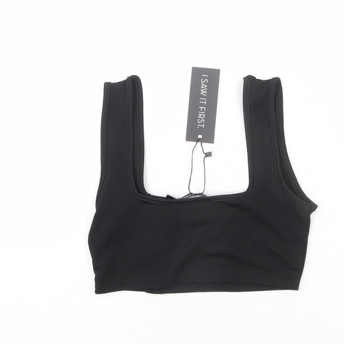 I SAW IT FIRST Womens Black Polyester Cropped Tank Size 6 Square Neck - Button Detail