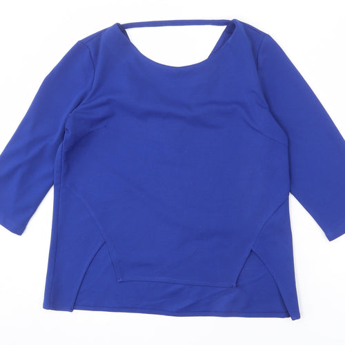 Girls On Film Womens Blue Polyester Basic Blouse Size 14 Round Neck - Asymmetric Hem