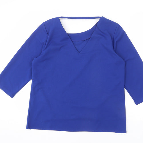 Girls On Film Womens Blue Polyester Basic Blouse Size 14 Round Neck - Asymmetric Hem