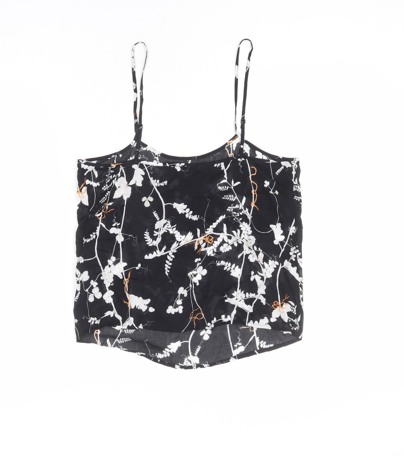 The Kooples Womens Black Floral Viscose Camisole Tank Size XS Scoop Neck