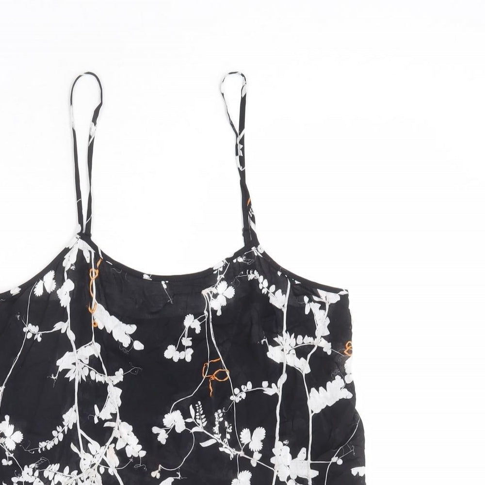 The Kooples Womens Black Floral Viscose Camisole Tank Size XS Scoop Neck
