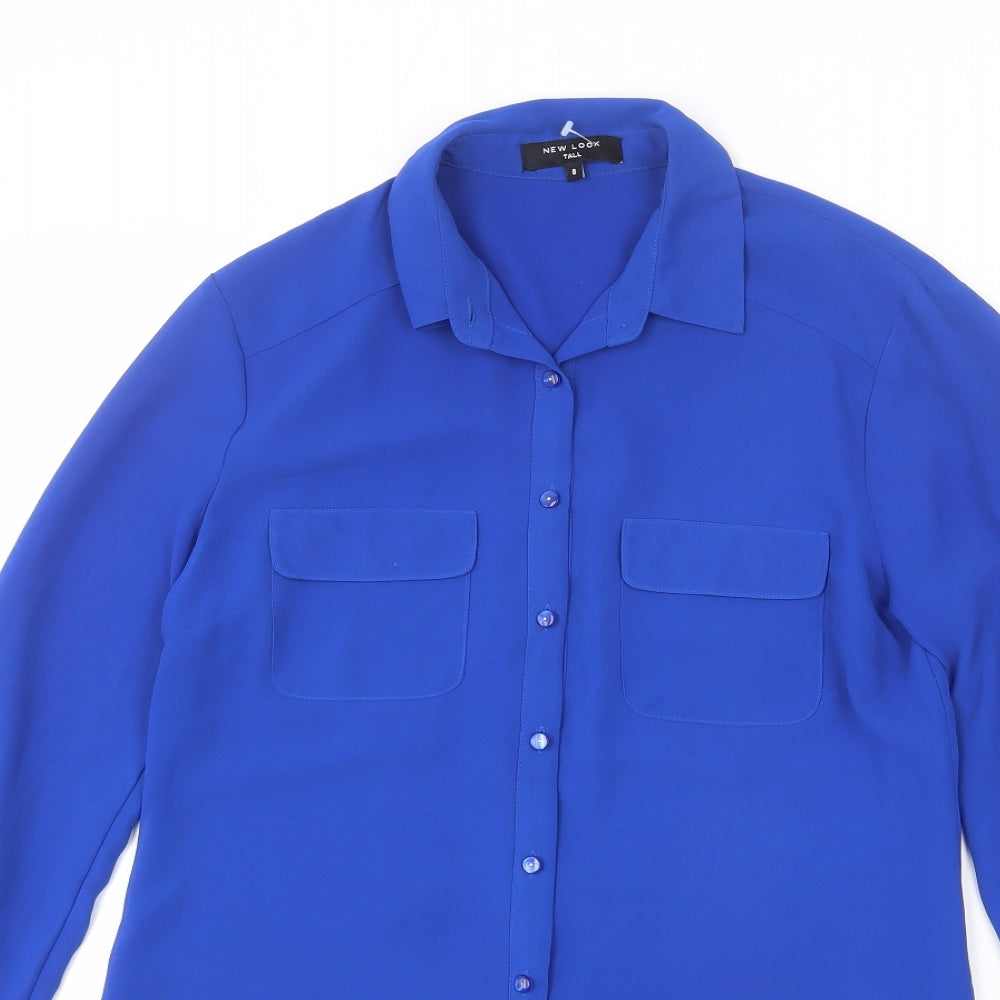 New Look Womens Blue Polyester Basic Blouse Size 8 Collared - Button-Up