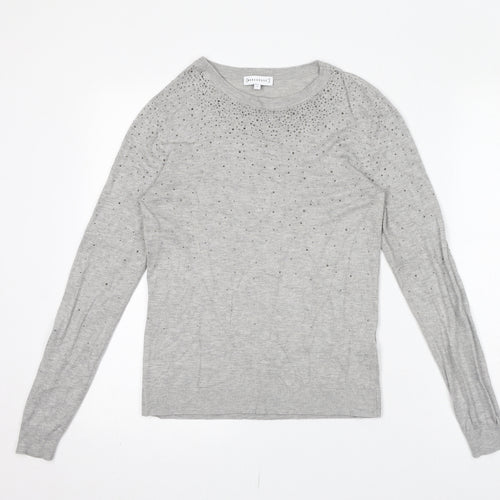Warehouse Womens Grey Polyamide Jersey T-Shirt Size 10 Boat Neck - Gem Embellishments