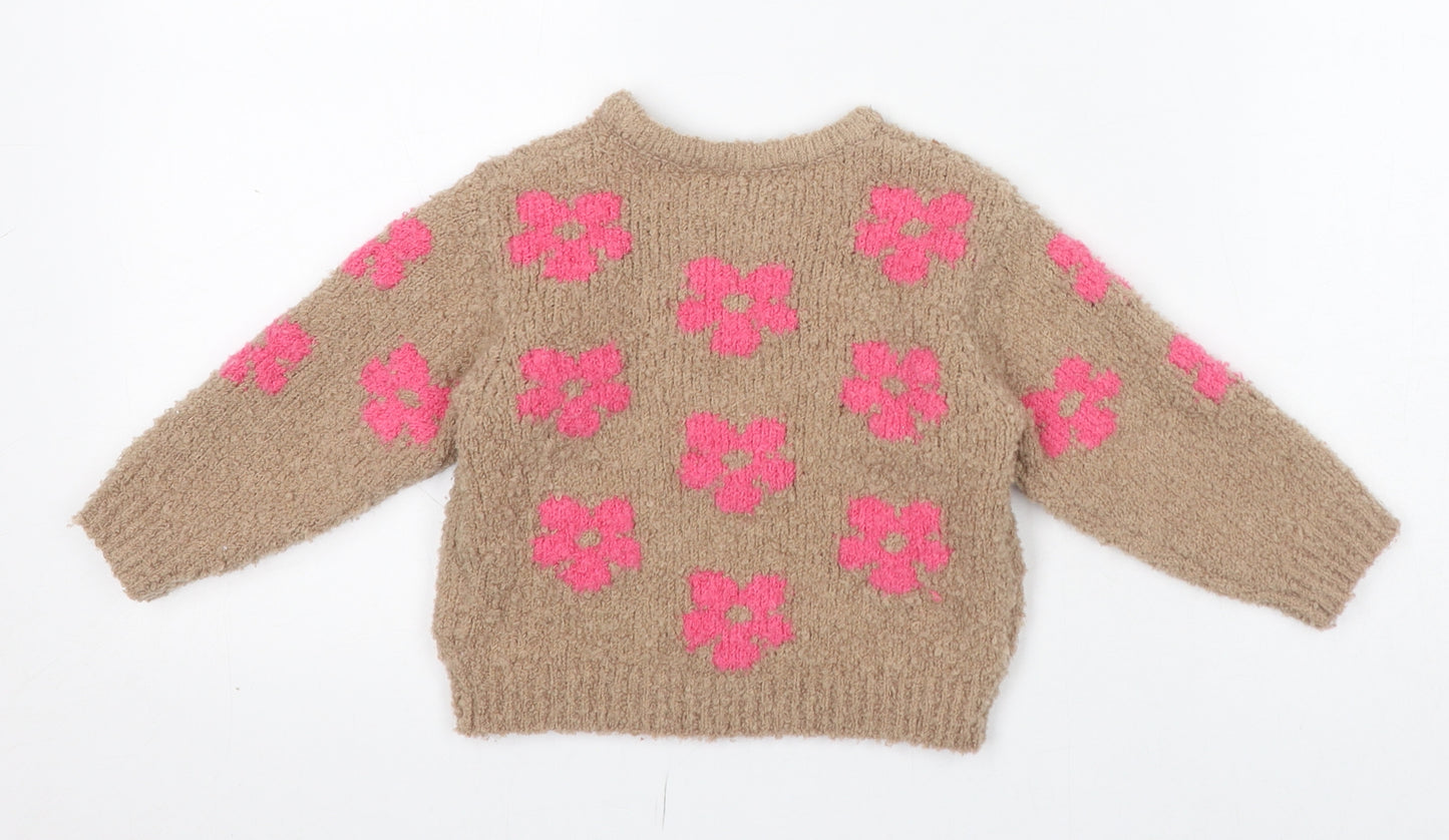 Zara Baby Brown Floral Polyester Pullover Jumper Size 18-24 Months Pullover