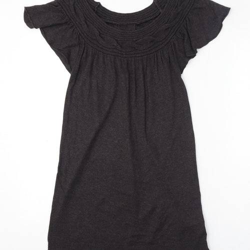 HOOCH Womens Grey Viscose Jumper Dress Size 12 Round Neck Pullover - Flared Shoulder, Cable Knit