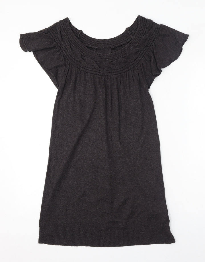 HOOCH Womens Grey Viscose Jumper Dress Size 12 Round Neck Pullover - Flared Shoulder, Cable Knit