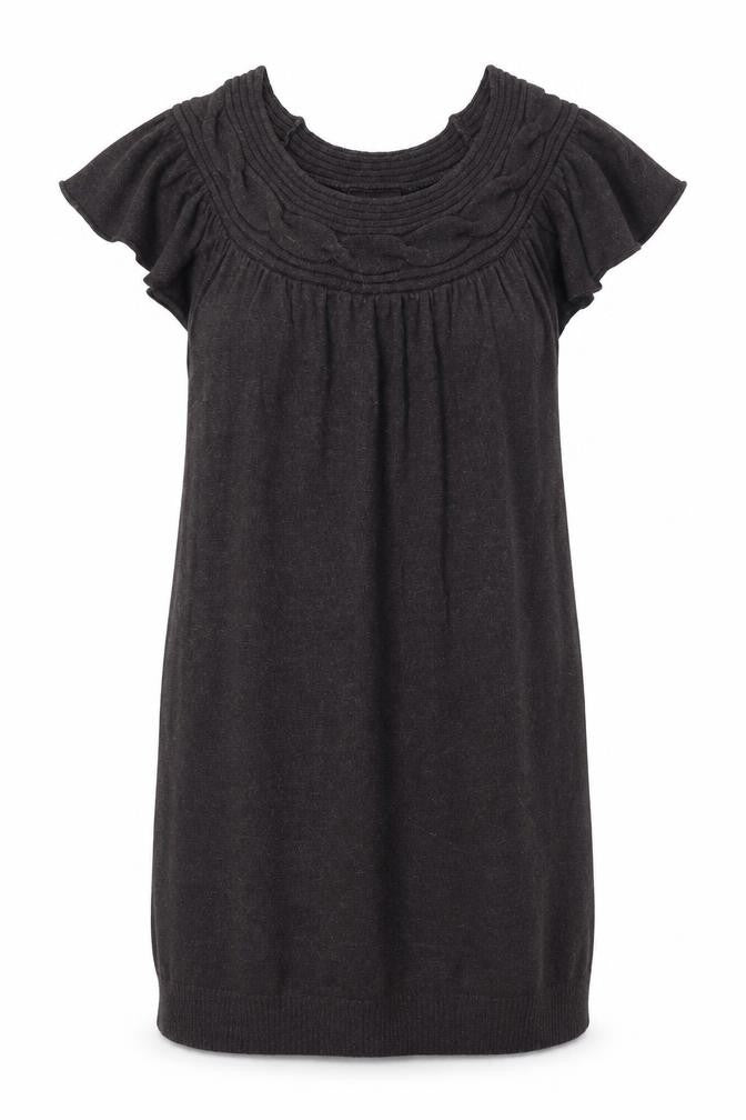 HOOCH Womens Grey Viscose Jumper Dress Size 12 Round Neck Pullover - Flared Shoulder, Cable Knit