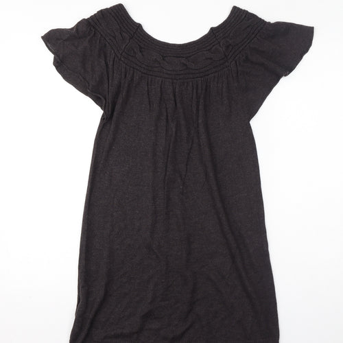 HOOCH Womens Grey Viscose Jumper Dress Size 12 Round Neck Pullover - Flared Shoulder, Cable Knit
