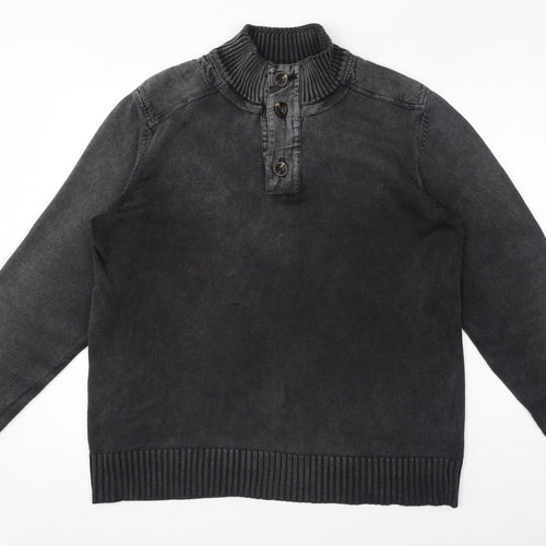 Fat Face Mens Grey Mock Neck Cotton Henley Jumper Size L Long Sleeve