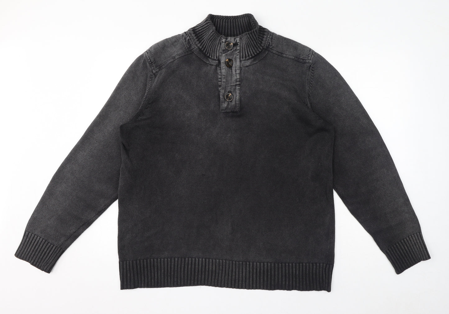 Fat Face Mens Grey Mock Neck Cotton Henley Jumper Size L Long Sleeve