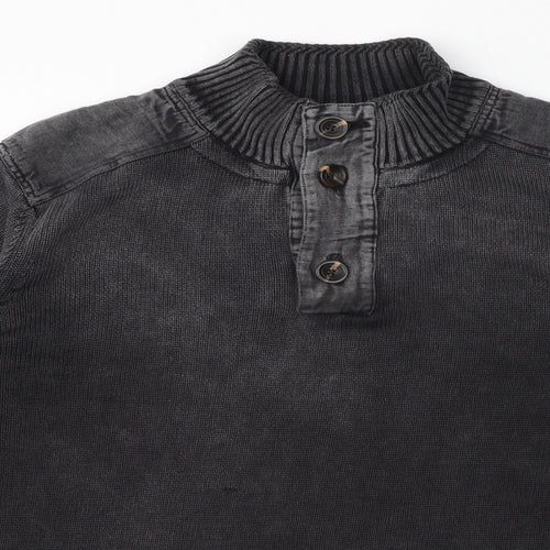 Fat Face Mens Grey Mock Neck Cotton Henley Jumper Size L Long Sleeve