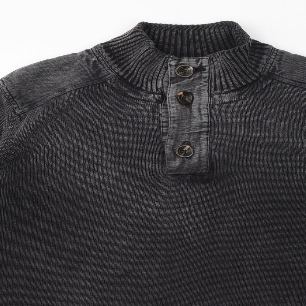 Fat Face Mens Grey Mock Neck Cotton Henley Jumper Size L Long Sleeve