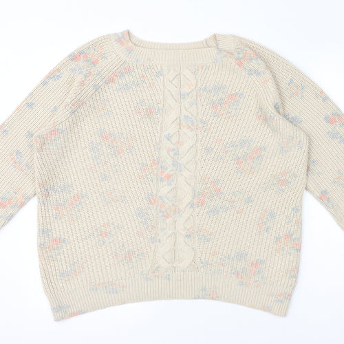 Monsoon Womens Ivory Round Neck Floral Acrylic Pullover Jumper Size L