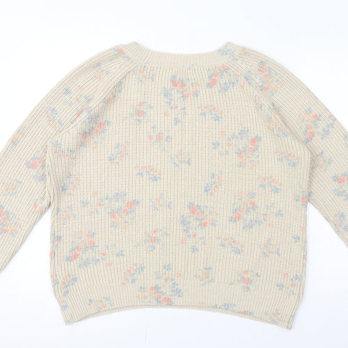 Monsoon Womens Ivory Round Neck Floral Acrylic Pullover Jumper Size L