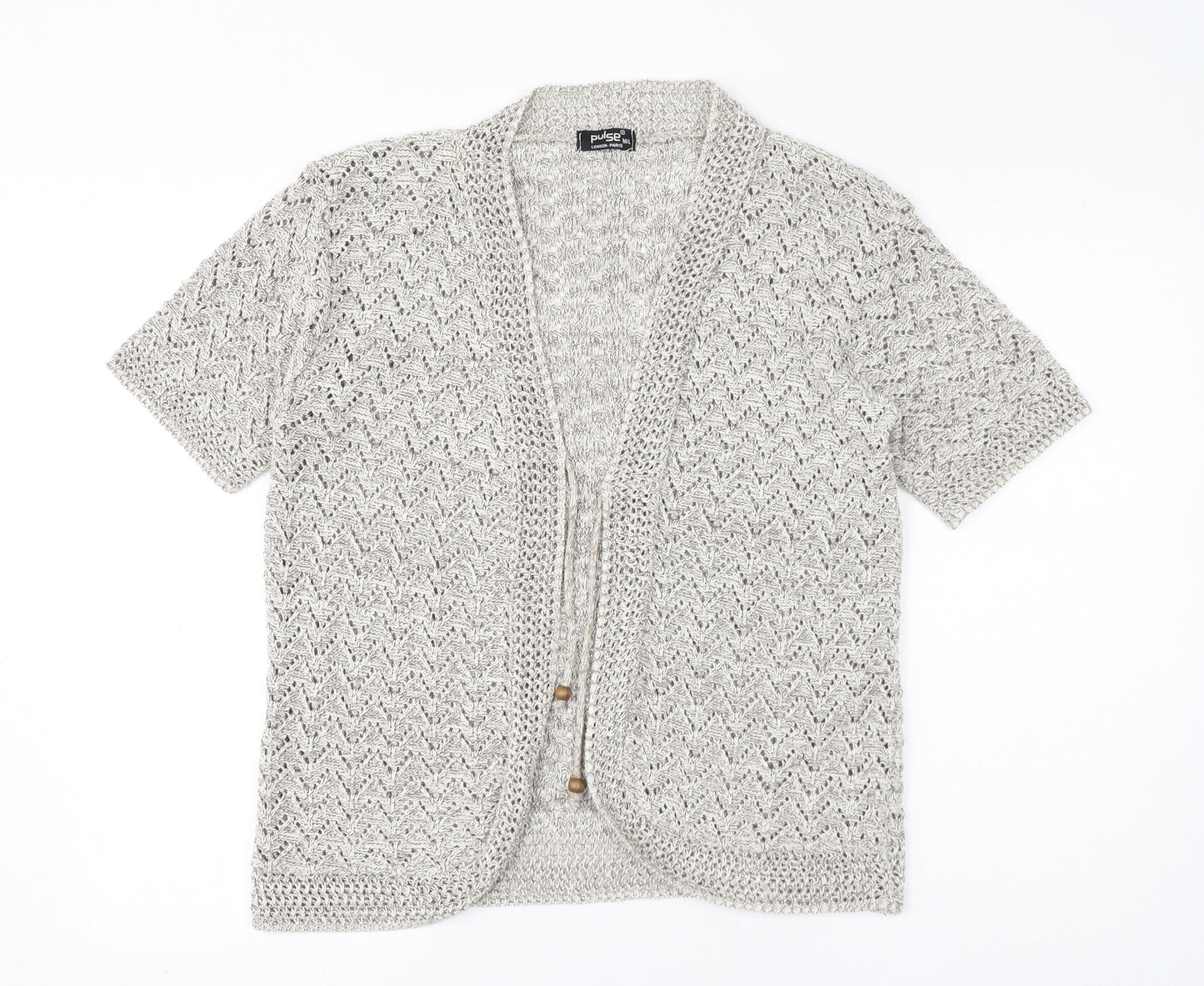 Pulse Womens Ivory V-Neck Polyester Cardigan Jumper Size M - Size M-L, Tie, Wooden Beads