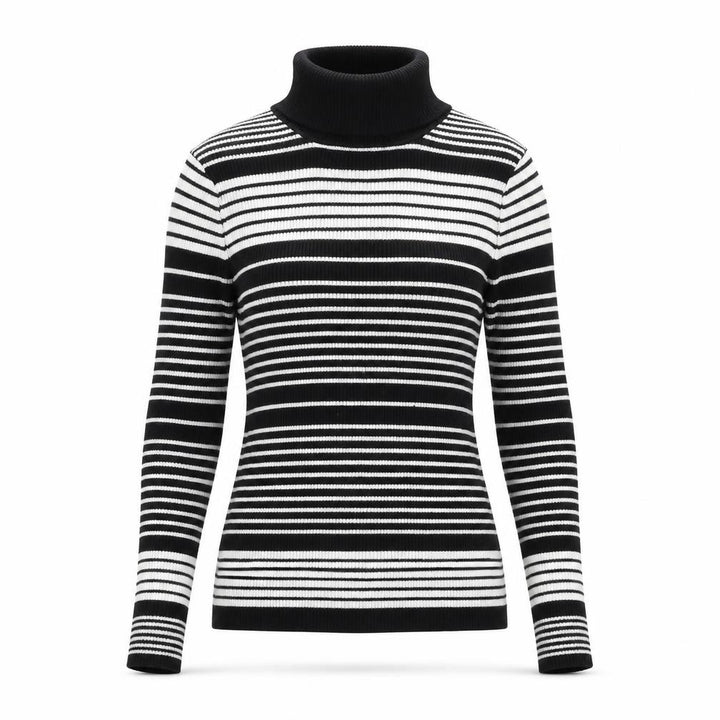 Forever 21 Womens Black Roll Neck Striped Rayon Pullover Jumper Size L